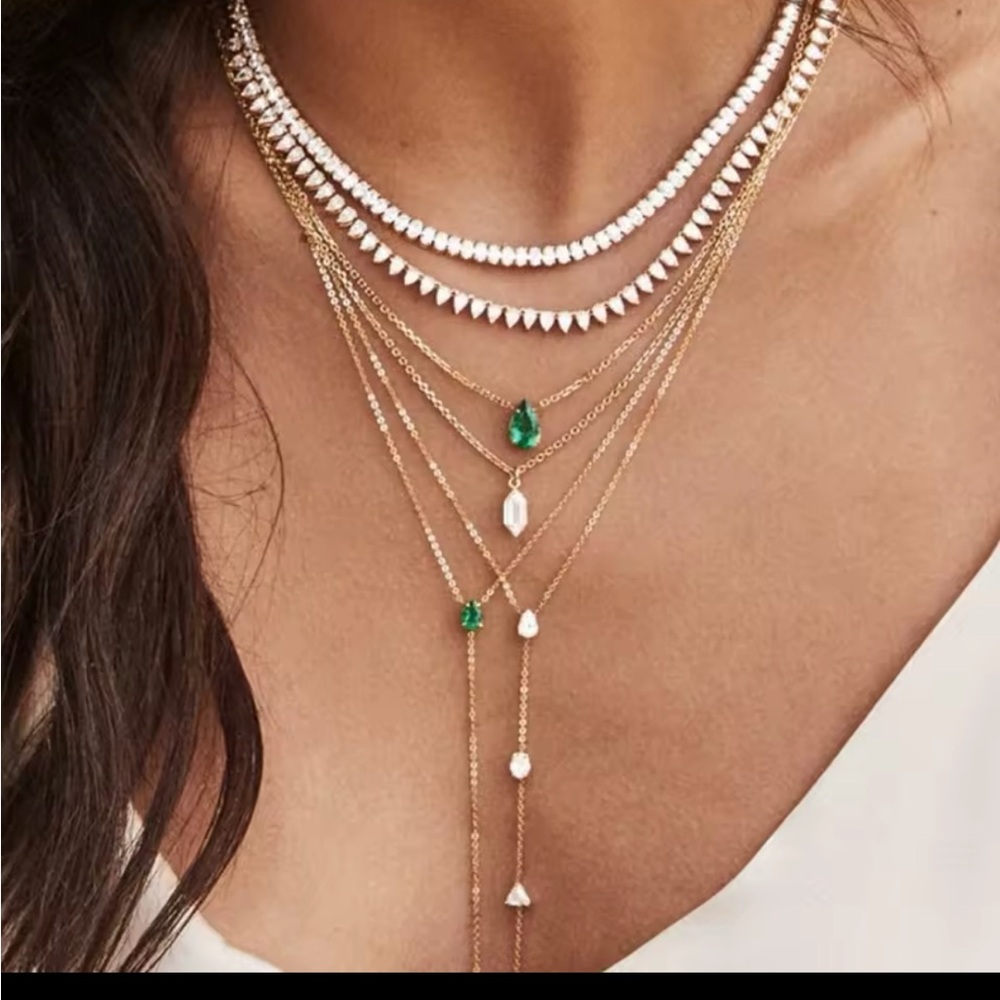Elegant plated Necklace with emerald Green or clear CZ, choose one